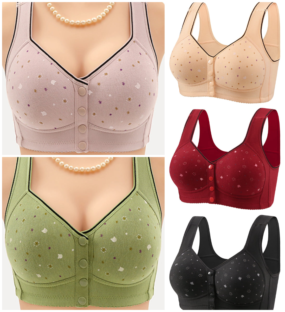 đăConjunto de 5 piezasăSujetador sin varillas con botones frontales ă40-120 kgăâ¤ď¸AlgodĂłn natural antibacteriano y cĂłmodo