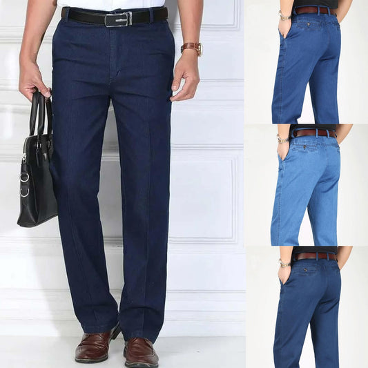 👖👖【Novedades de primavera】Jeans elásticos de alta calidad para hombre, diseño fino, suelto, de pierna recta, transpirables y cómodos.