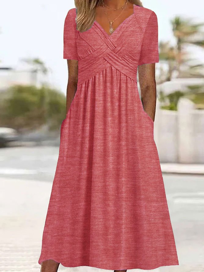【S-3XL】2026 Vestido casual midi de color sólido Nuevo vestido suelto de manga corta de verano.