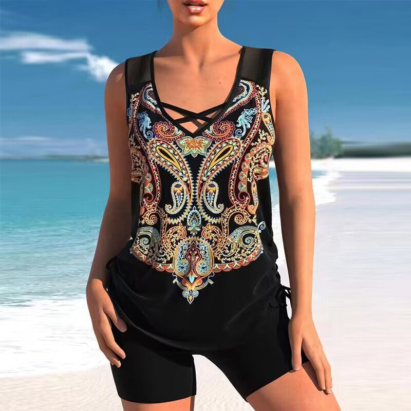 🌷【Tamaños S-5XL】🩱🌊 Novedad 2026: Traje de baño de dos piezas, de alta calidad, transpirable, estilo europeo y americano con estampado étnico, cómodo y suave para la piel 🌊