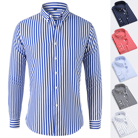 🔥👕【¡50% de descuento!M-5XL】Camisa de negocios de rayas para hombre de manga larga 2026