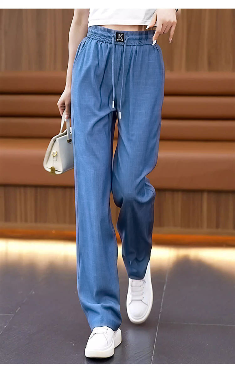 ❤️【S-3XL】Vaqueros de pierna ancha de seda de hielo con cintura alta-E