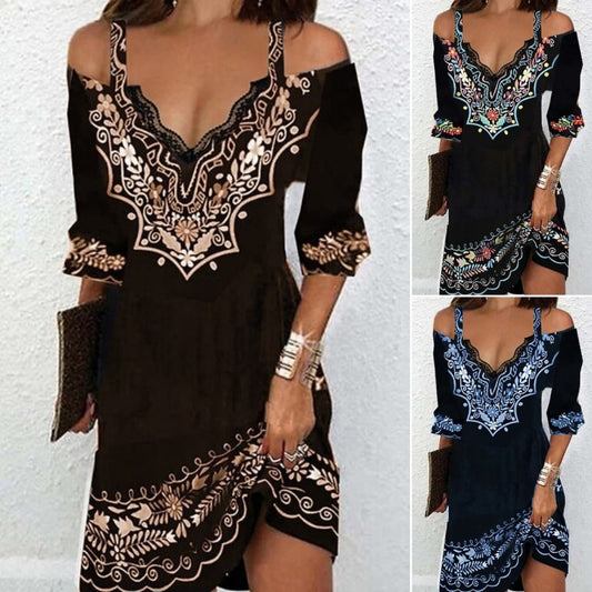 👗🌸【S-5XL】Nuevo vestido con hombros al aire para primavera y verano 2026 - efecto seda