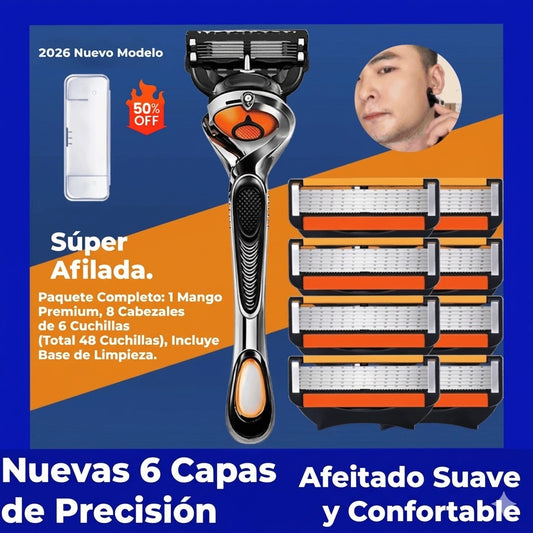 🔥【50% de Descuento】Set de Recambios de Afeitar para Hombre + Soporte | Afeitado Suave y Preciso 🪒✨