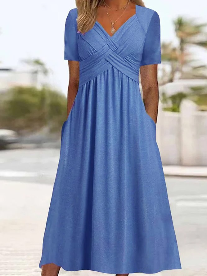 【S-3XL】2026 Vestido casual midi de color sólido Nuevo vestido suelto de manga corta de verano.