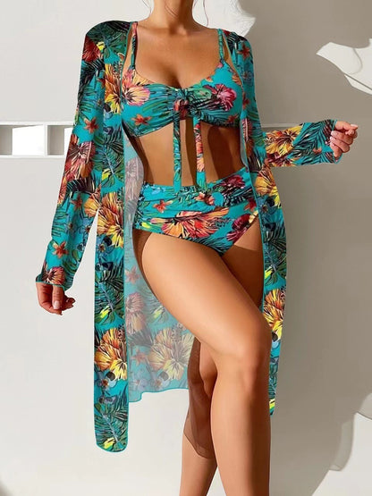 👙☀️【S-2XL】【Conjunto de tres piezas】Conjunto de traje de baño de 3 piezas con bufanda de nuevo estilo 2026