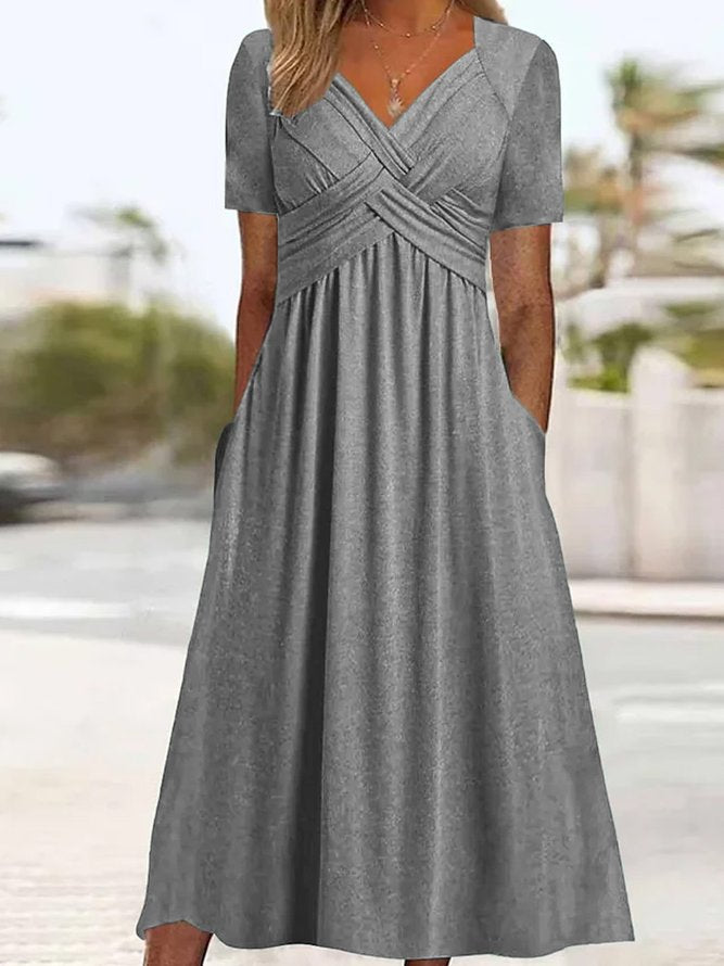 【S-3XL】2026 Vestido casual midi de color sólido Nuevo vestido suelto de manga corta de verano.