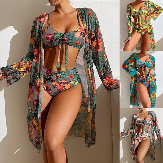 👙☀️【S-2XL】【Conjunto de tres piezas】Conjunto de traje de baño de 3 piezas con bufanda de nuevo estilo 2026