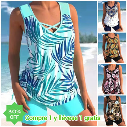 🌷【Tamaños S-5XL】🩱🌊 Novedad 2026: Traje de baño de dos piezas, de alta calidad, transpirable, estilo europeo y americano con estampado étnico, cómodo y suave para la piel 🌊