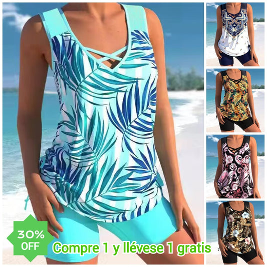 🌷【Tamaños S-5XL】🩱🌊 Novedad 2026: Traje de baño de dos piezas, de alta calidad, transpirable, estilo europeo y americano con estampado étnico, cómodo y suave para la piel 🌊