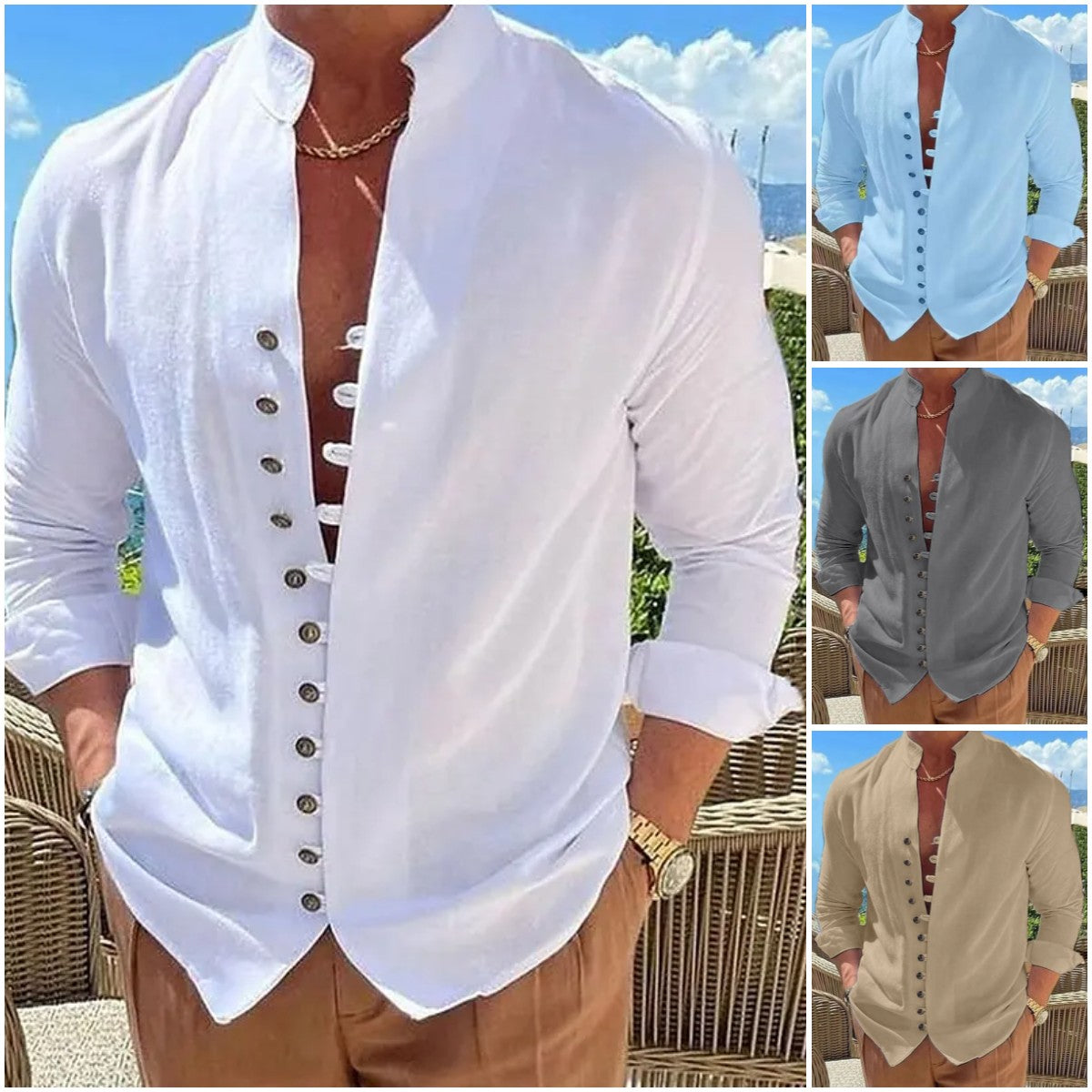 👔✨[¡50% de descuento!S-3XL] Camisa de algodón con botones para hombre nueva de verano, adecuada para vacaciones, vida diaria y trabajo.
