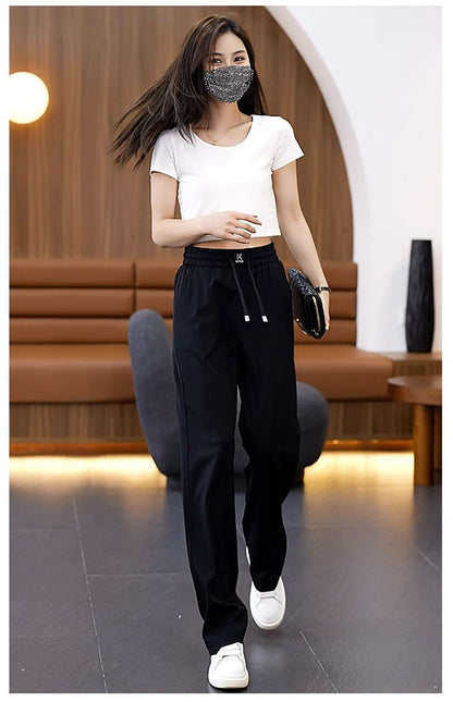 ❤️【S-3XL】Vaqueros de pierna ancha de seda de hielo con cintura alta-E