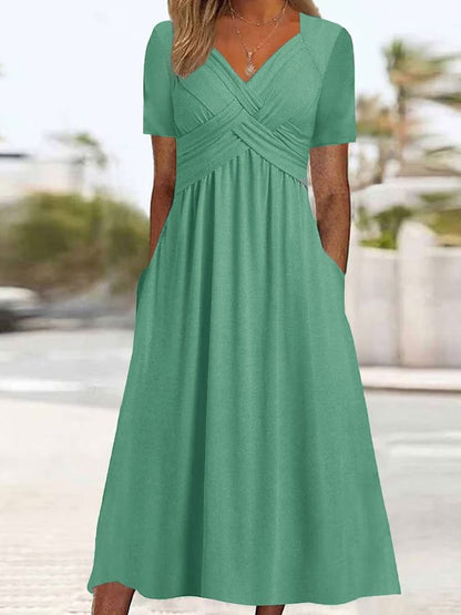 【S-3XL】2026 Vestido casual midi de color sólido Nuevo vestido suelto de manga corta de verano.