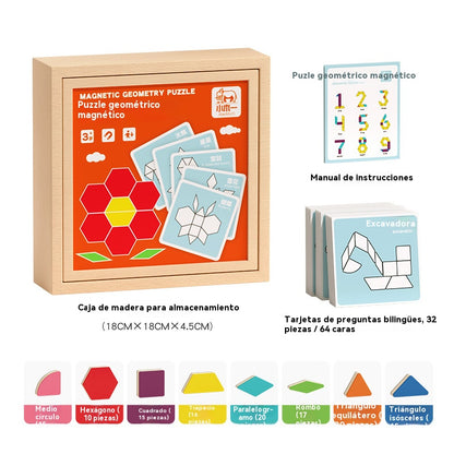 👶🌈🧩【128 piezas】🔥Juguete de rompecabezas tangram de madera magnético, entrenamiento cerebral y juguete educativo para niños, estimula el pensamiento