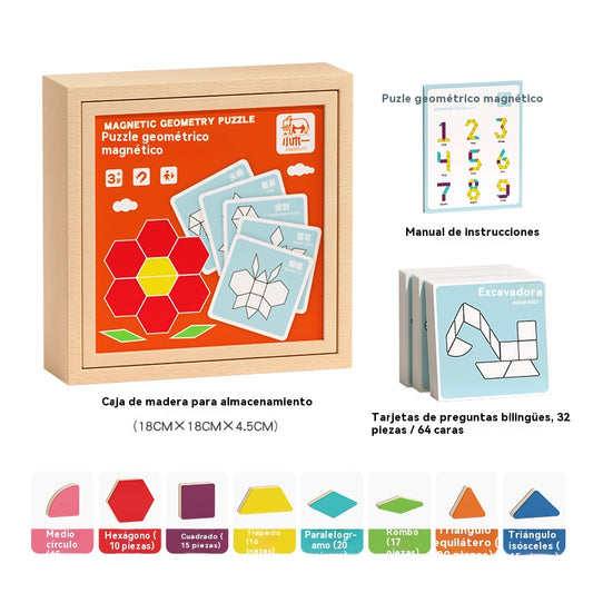 👶🌈🧩【128 piezas】🔥Juguete de rompecabezas tangram de madera magnético, entrenamiento cerebral y juguete educativo para niños, estimula el pensamiento