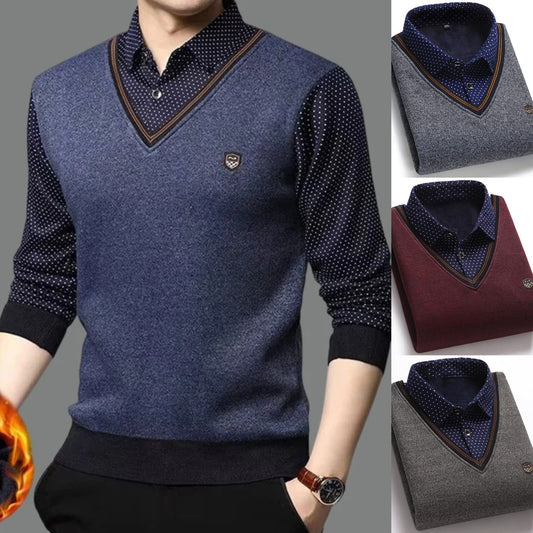 🔥【¡50% de descuento!】👔 [M-4XL] Camisa de punto para hombre más terciopelo para espesar y mantener el calor