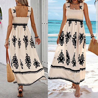 🏖️【50% de descuento ✨】【S–8XL】💃 Vestido de verano suelto de tirantes con estampado, ideal para la playa