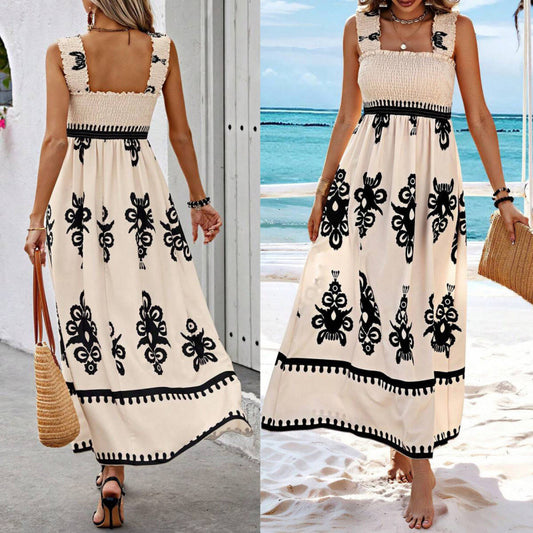 🏖️【50% de descuento ✨】【S–8XL】💃 Vestido de verano suelto de tirantes con estampado, ideal para la playa