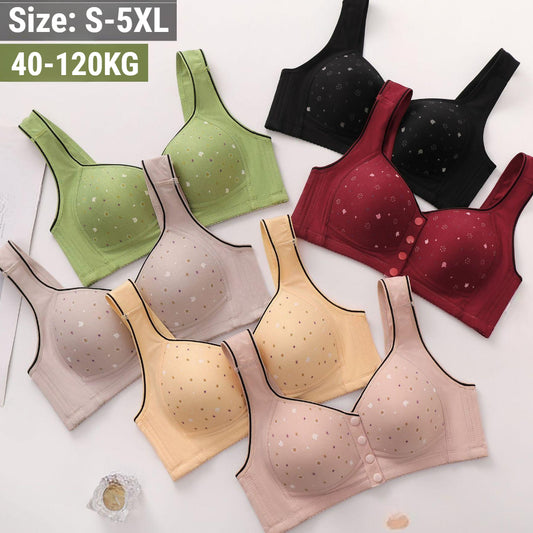 😍【Conjunto de 5 piezas】Sujetador sin varillas con botones frontales 【40-120 kg】❤️Algodón natural antibacteriano y cómodo