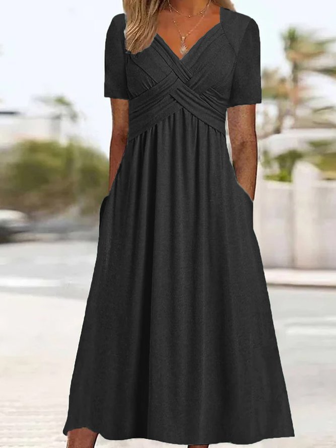 【S-3XL】2026 Vestido casual midi de color sólido Nuevo vestido suelto de manga corta de verano.