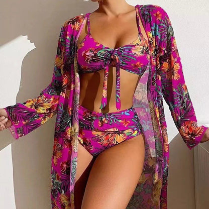 👙☀️【S-2XL】【Conjunto de tres piezas】Conjunto de traje de baño de 3 piezas con bufanda de nuevo estilo 2026