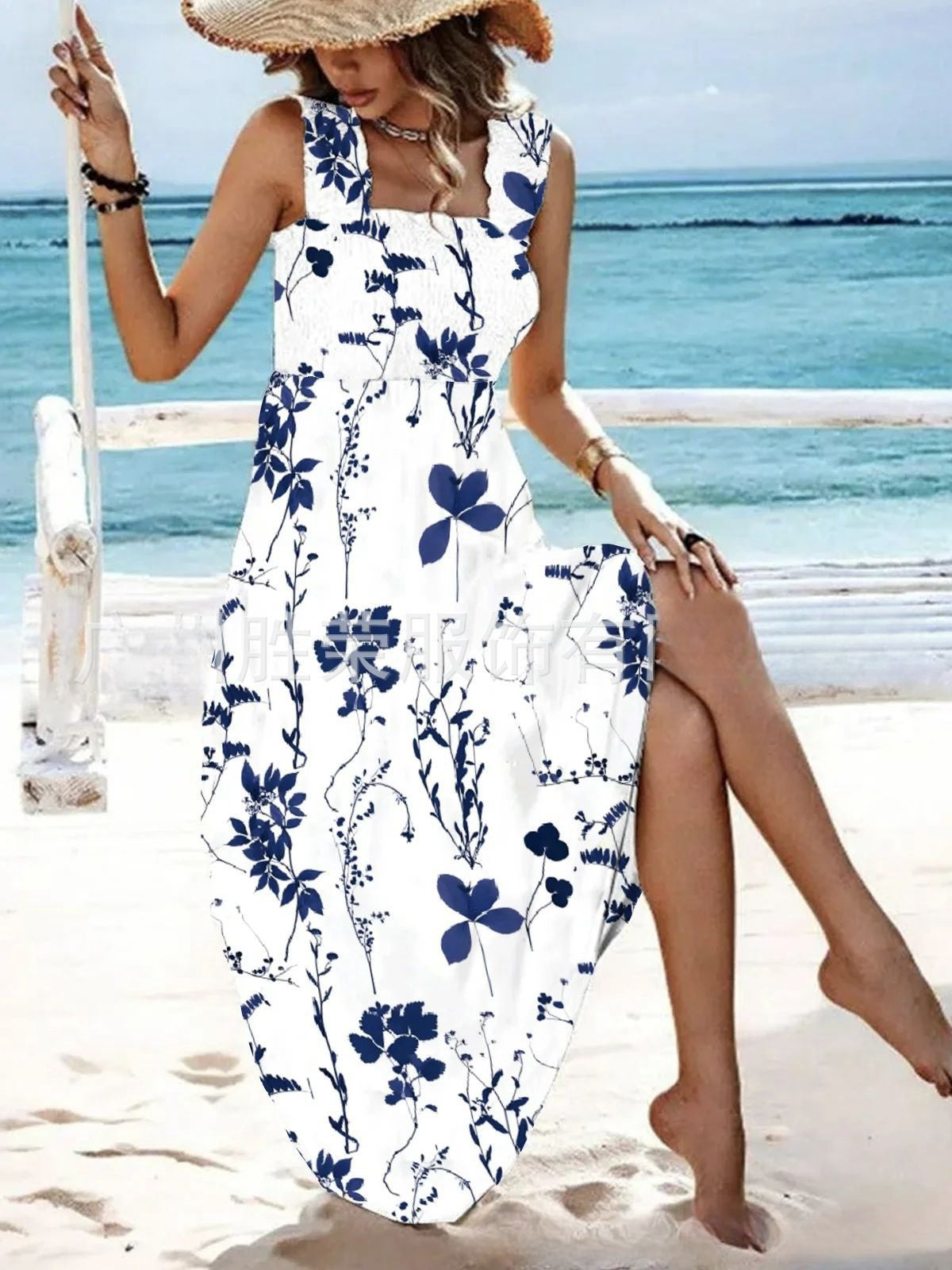 🏖️【50% de descuento ✨】【S–8XL】💃 Vestido de verano suelto de tirantes con estampado, ideal para la playa