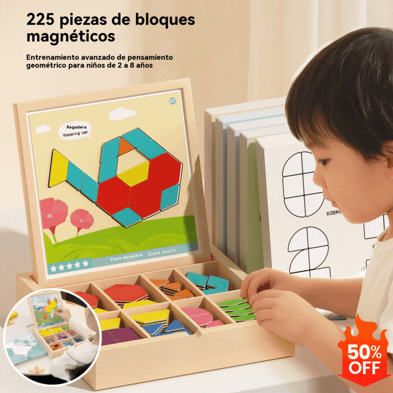 👶🌈🧩【128 piezas】🔥Juguete de rompecabezas tangram de madera magnético, entrenamiento cerebral y juguete educativo para niños, estimula el pensamiento