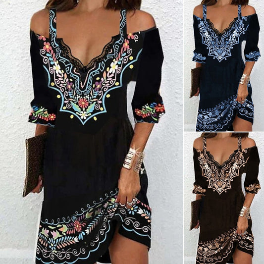 👗🌸【S-5XL】Nuevo vestido con hombros al aire para primavera y verano 2026 - efecto seda