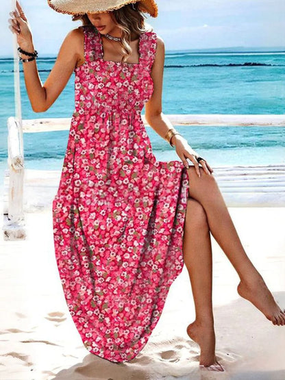 🏖️【50% de descuento ✨】【S–8XL】💃 Vestido de verano suelto de tirantes con estampado, ideal para la playa