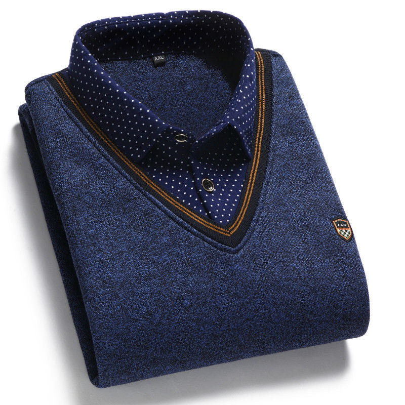 🔥【¡50% de descuento!】👔 [M-4XL] Camisa de punto para hombre más terciopelo para espesar y mantener el calor